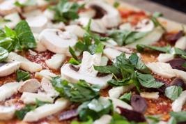 Closeup of a mushroom pizza